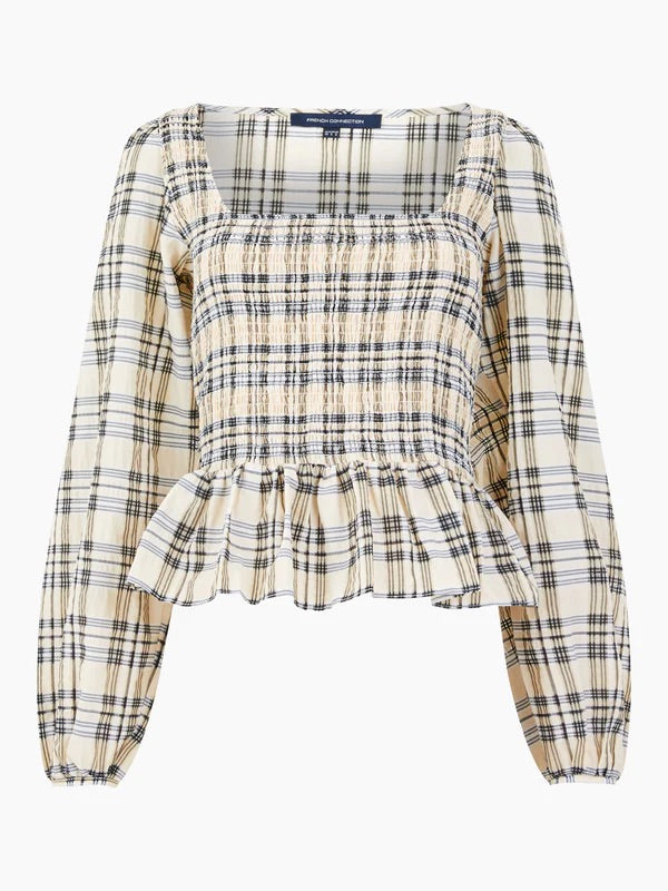FRENCH CONNECTION IVY CHECK TOP BLACK ASH/CREAM