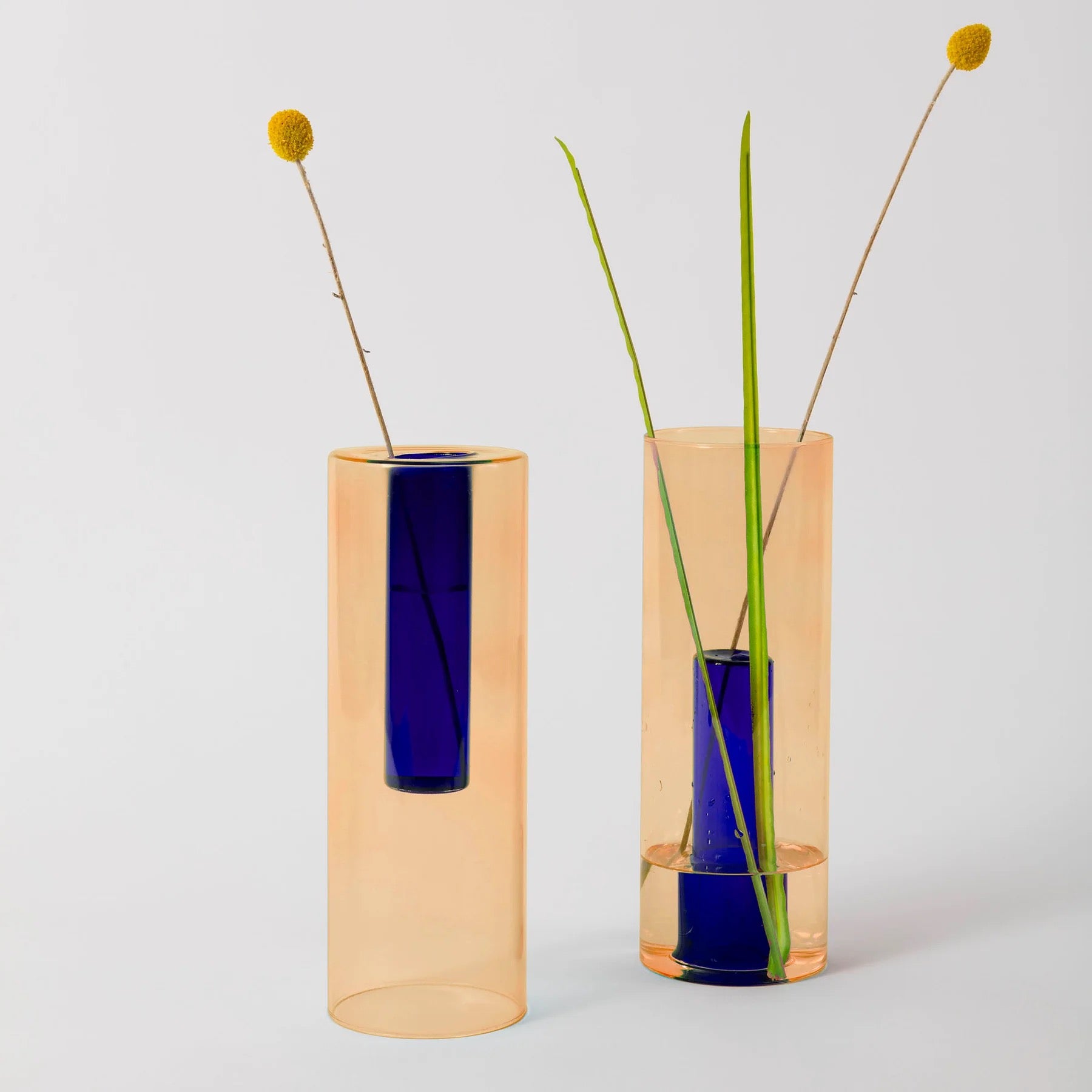 BLOCK DESIGN REVERSIBLE VASE PEACH/COBALT