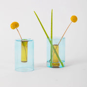 BLOCK DESIGN  REVERSIBLE  VASE BLUE/YELLOW