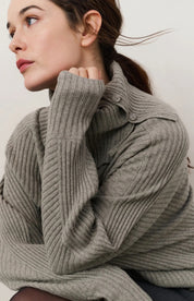 YAYA  RIB BATWING WITH COLLAR BROWNISH GREY MELANGE