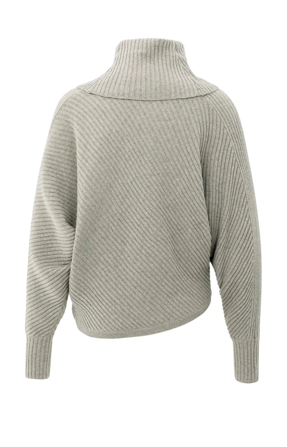 YAYA  RIB BATWING WITH COLLAR BROWNISH GREY MELANGE