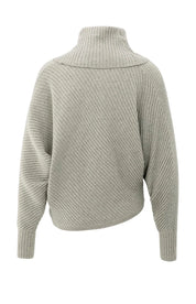 YAYA  RIB BATWING WITH COLLAR BROWNISH GREY MELANGE