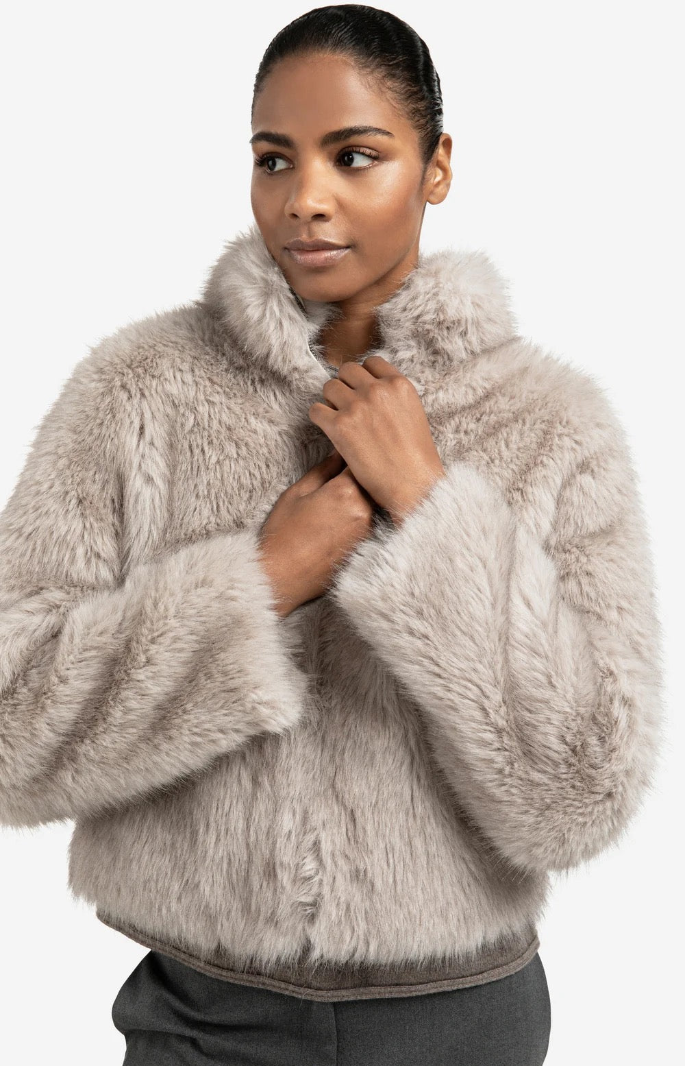 YAYA  FAUX FUR JKT LIGHT GREY