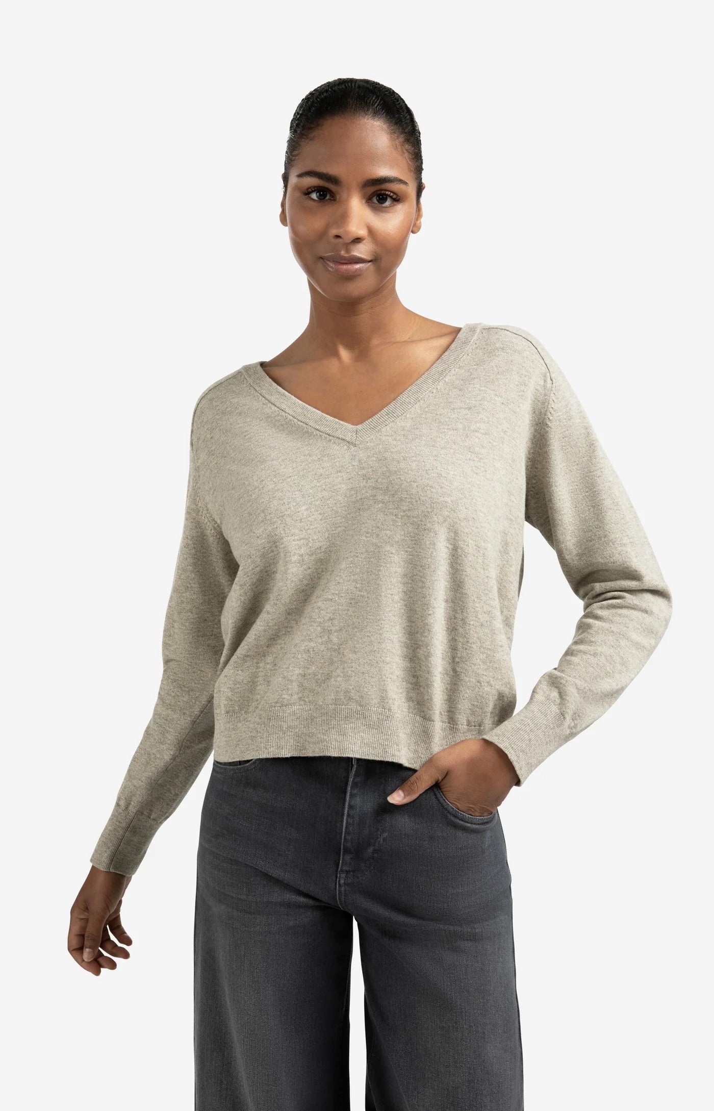 YAYA  DEEP V NECK BROWNISH GREY