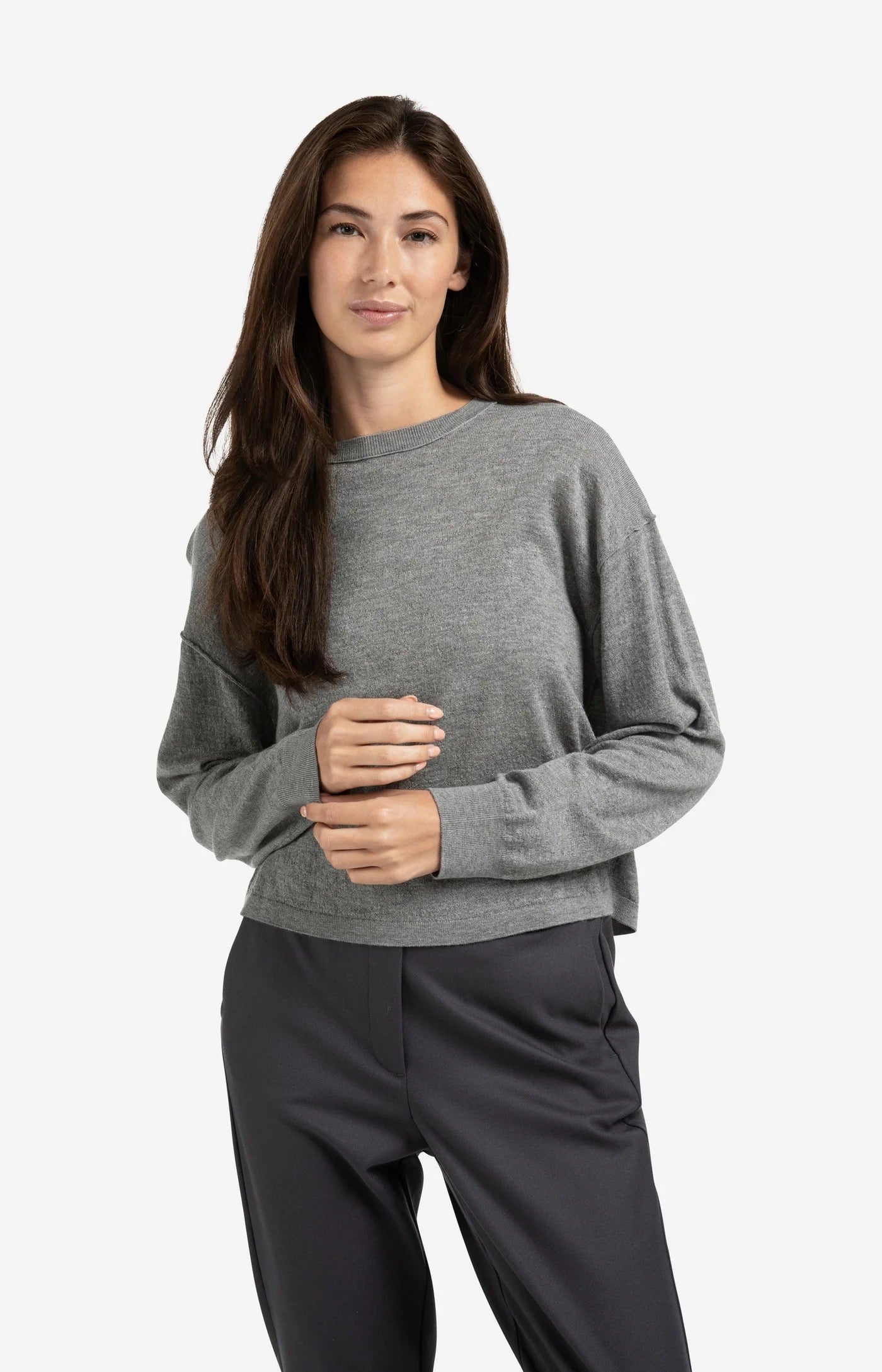YAYA TEXTURED CREW MED GREY MELANGE
