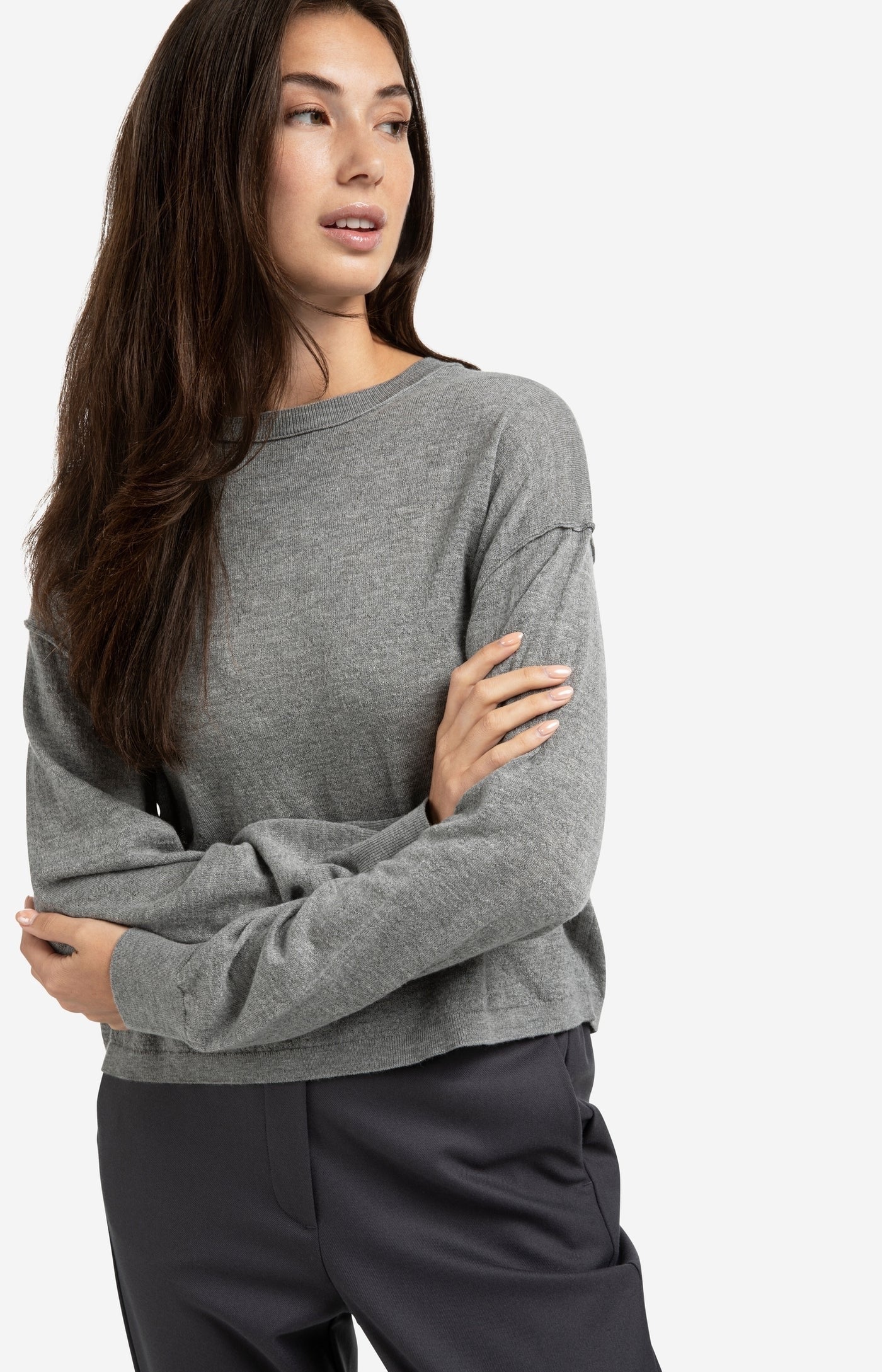 YAYA TEXTURED CREW MED GREY MELANGE