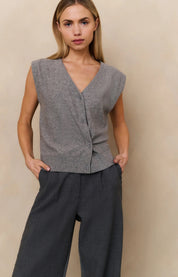 YAYA KNITTED TANK BUTTON MED GREY MELANGE