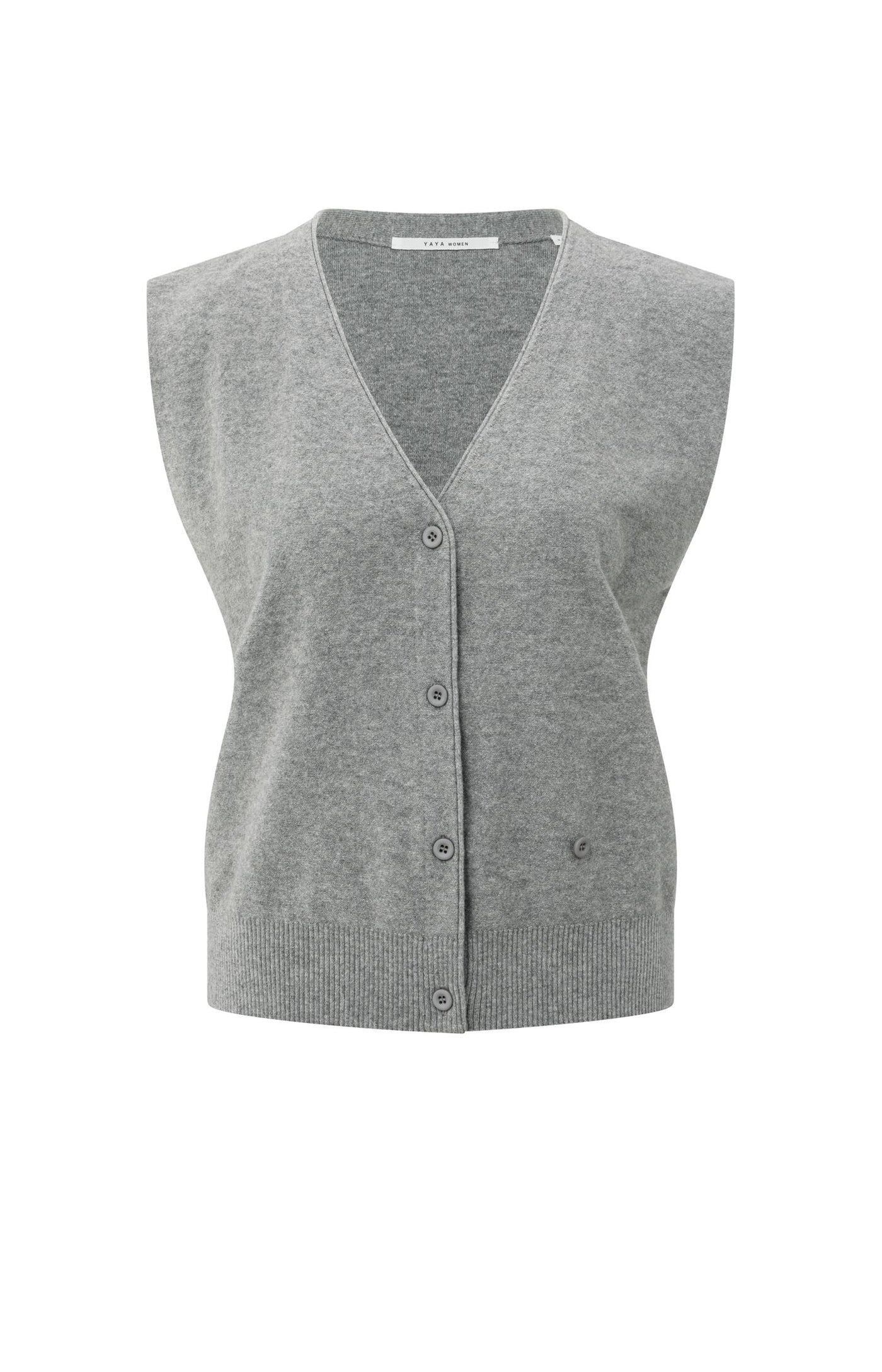 YAYA KNITTED TANK BUTTON MED GREY MELANGE