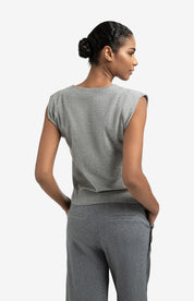 YAYA KNITTED TANK BUTTON MED GREY MELANGE