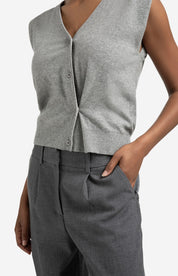 YAYA KNITTED TANK BUTTON MED GREY MELANGE