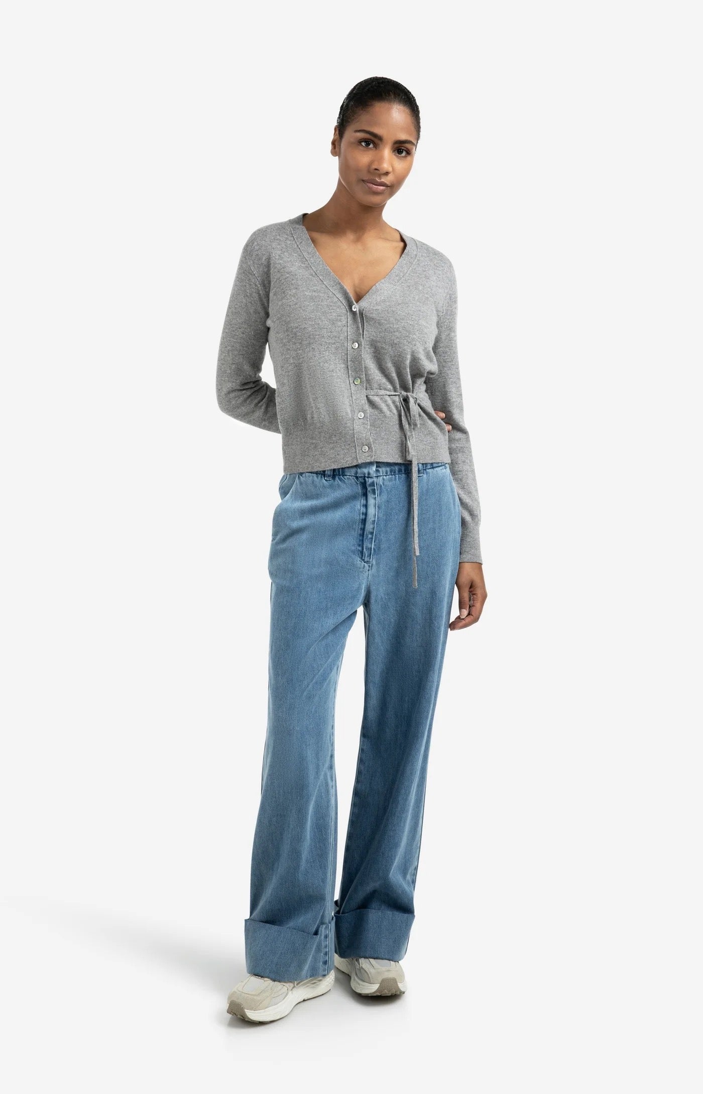 YAYA VNECK TIE MED GREY MELANGE