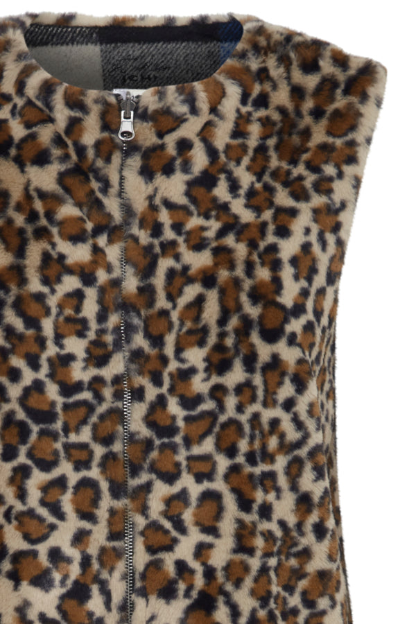 ICHI REVERSIBLE GILET LEOPARD & CHECK