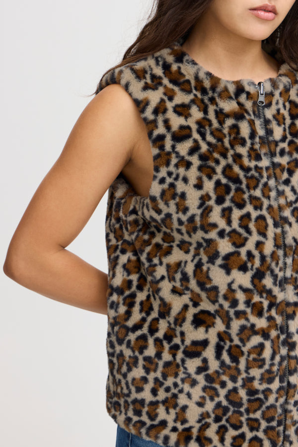 ICHI REVERSIBLE GILET LEOPARD & CHECK