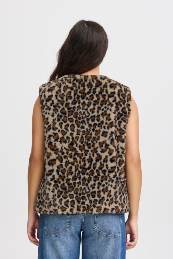 ICHI REVERSIBLE GILET LEOPARD & CHECK