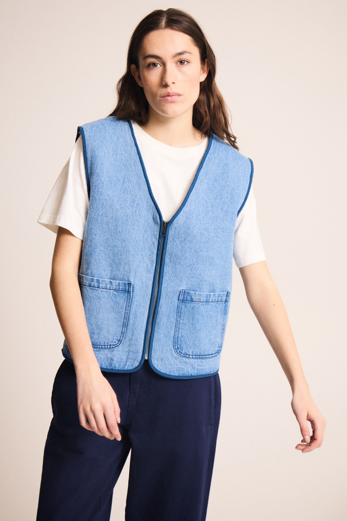 ICHI VEST FUR LINED  IHHIRAMO MID BLUE..