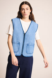 ICHI VEST FUR LINED  IHHIRAMO MID BLUE..