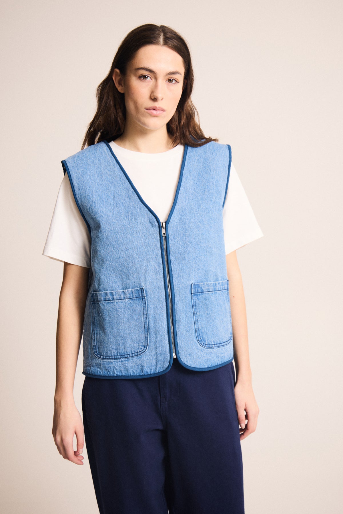 ICHI VEST FUR LINED  IHHIRAMO MID BLUE..