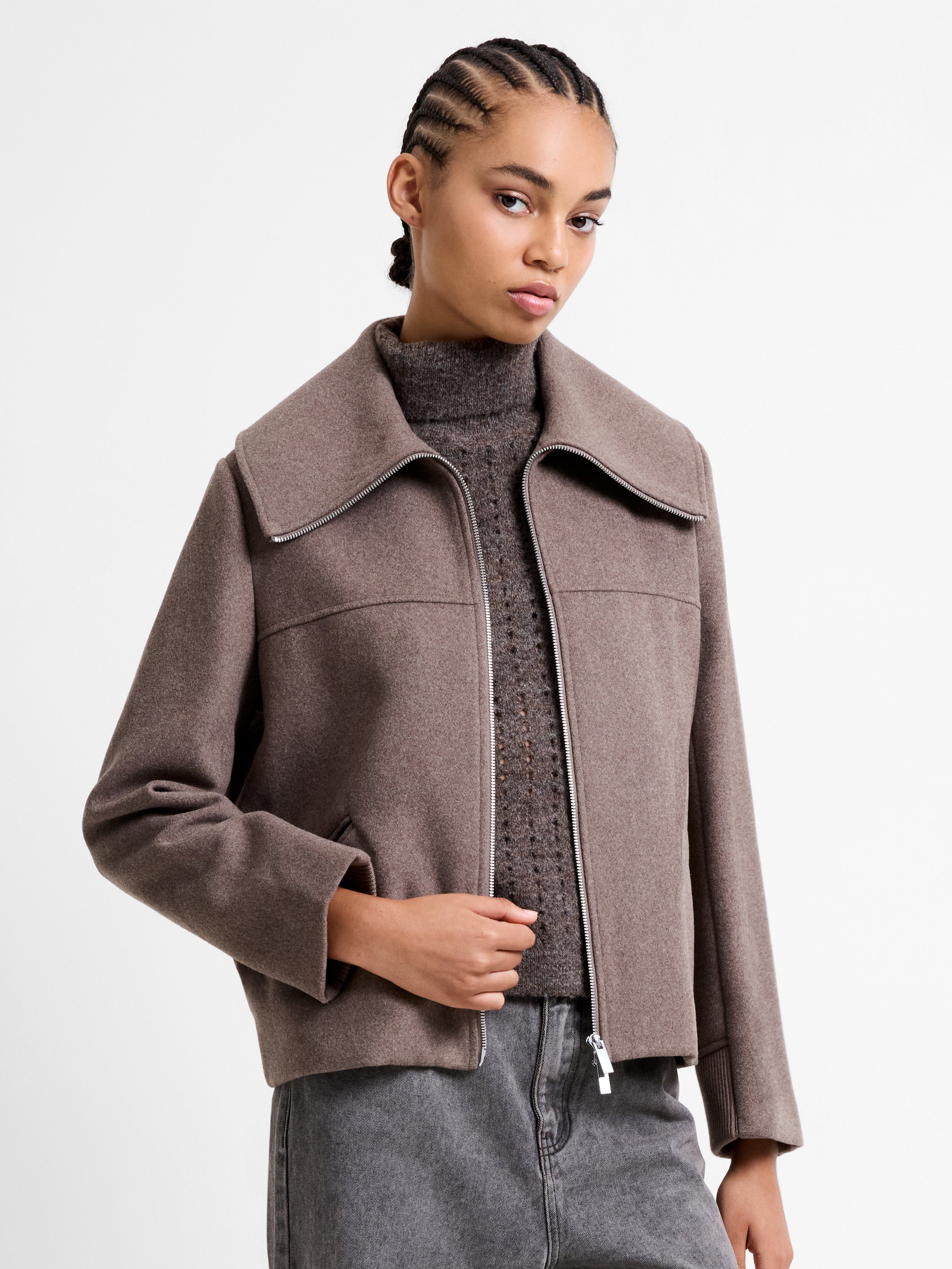 FRENCH CONNECTION  DEVITA WOOL TAUPE BROWN