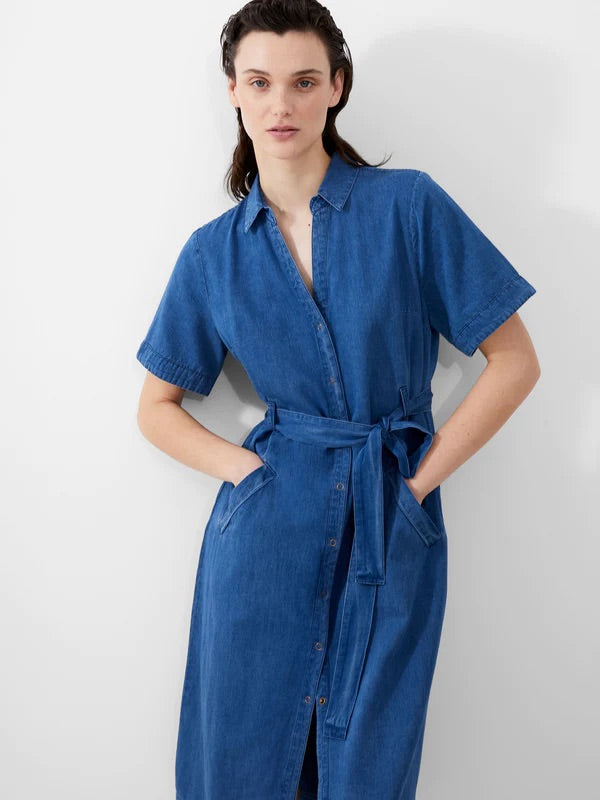 FRENCH CONNECTION DRESS ZAVES CHAMBRAY LIGHT VINTAGE