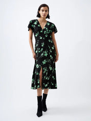 FRENCH CONNECTION ALLESANDRA DRESS DELPH BLACKOUT GREEN