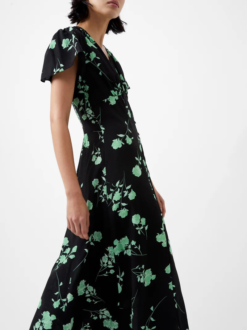 FRENCH CONNECTION ALLESANDRA DRESS DELPH BLACKOUT GREEN