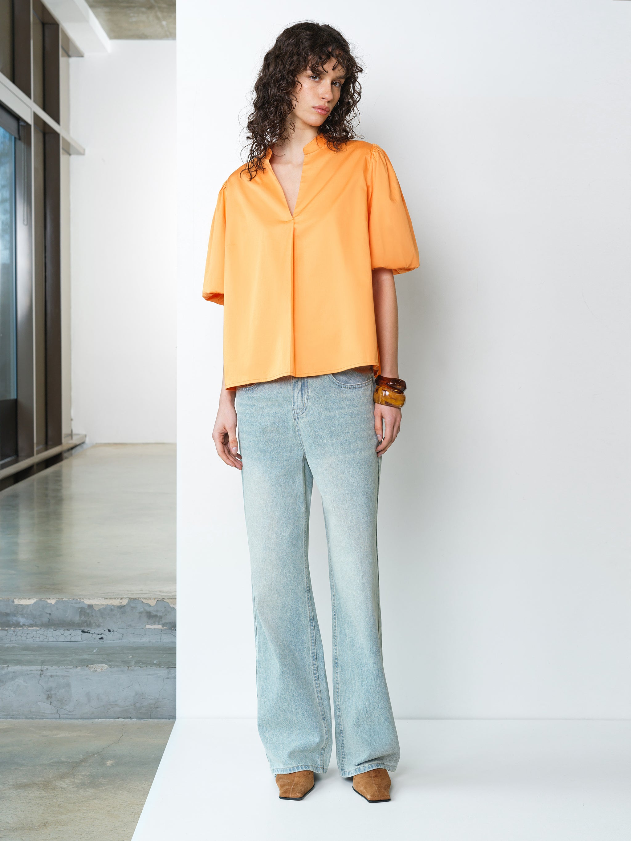 FRENCH CONNECTION SINDEY PUFF SLV APRICOT ORANGE