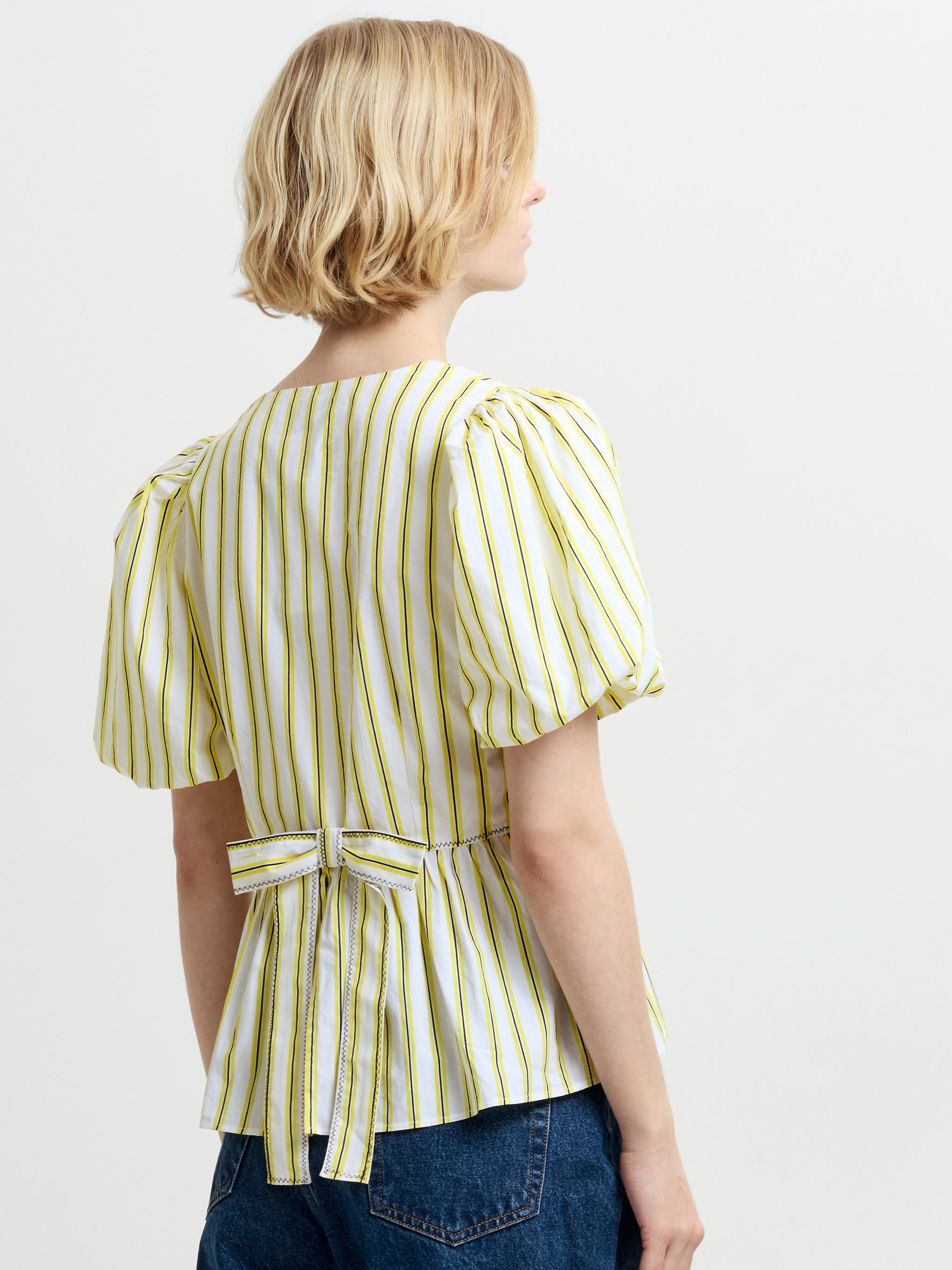 FRENCH CONNECTION  CAMBRIA PEPLUM YELLOW-NAVY STRIPE