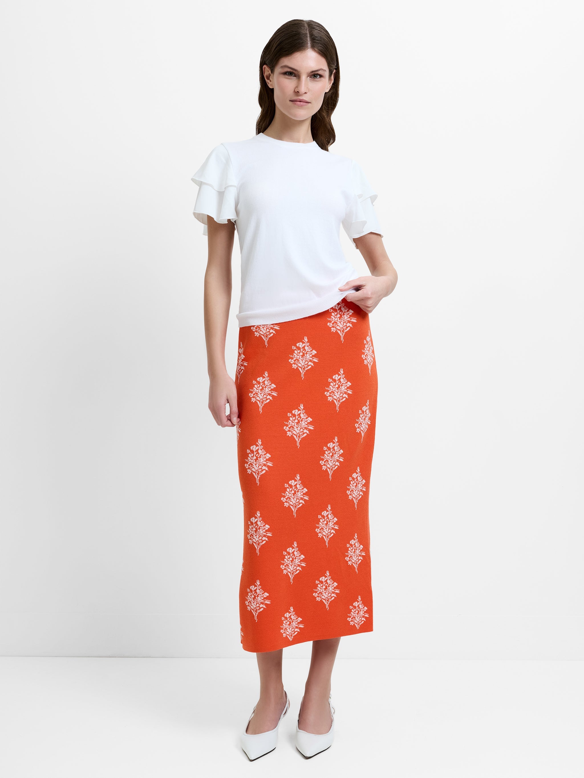FRENCH CONNECTION IMELDA DITSY MIDI PARADISE ORANGE