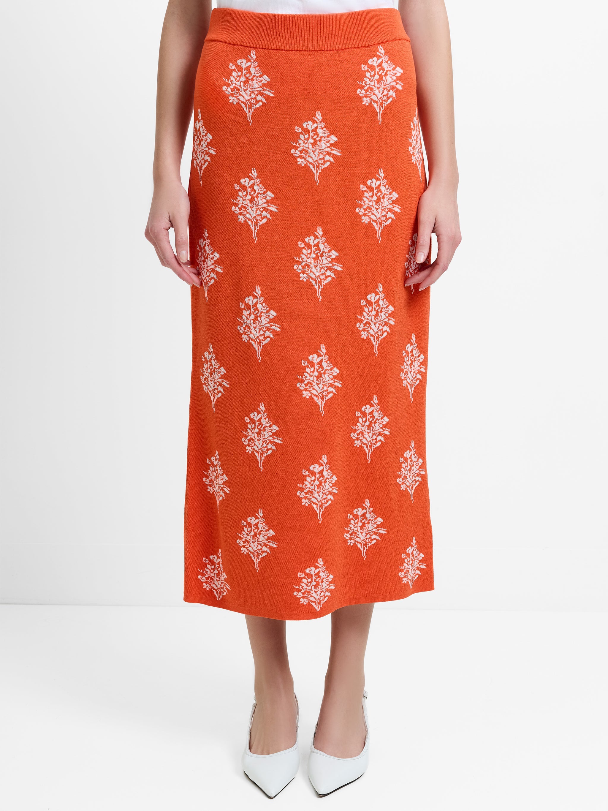 FRENCH CONNECTION IMELDA DITSY MIDI PARADISE ORANGE
