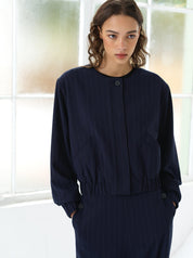FRENCH CONNECTION  ALIA BOMBER NAVY-LINEN WHITE