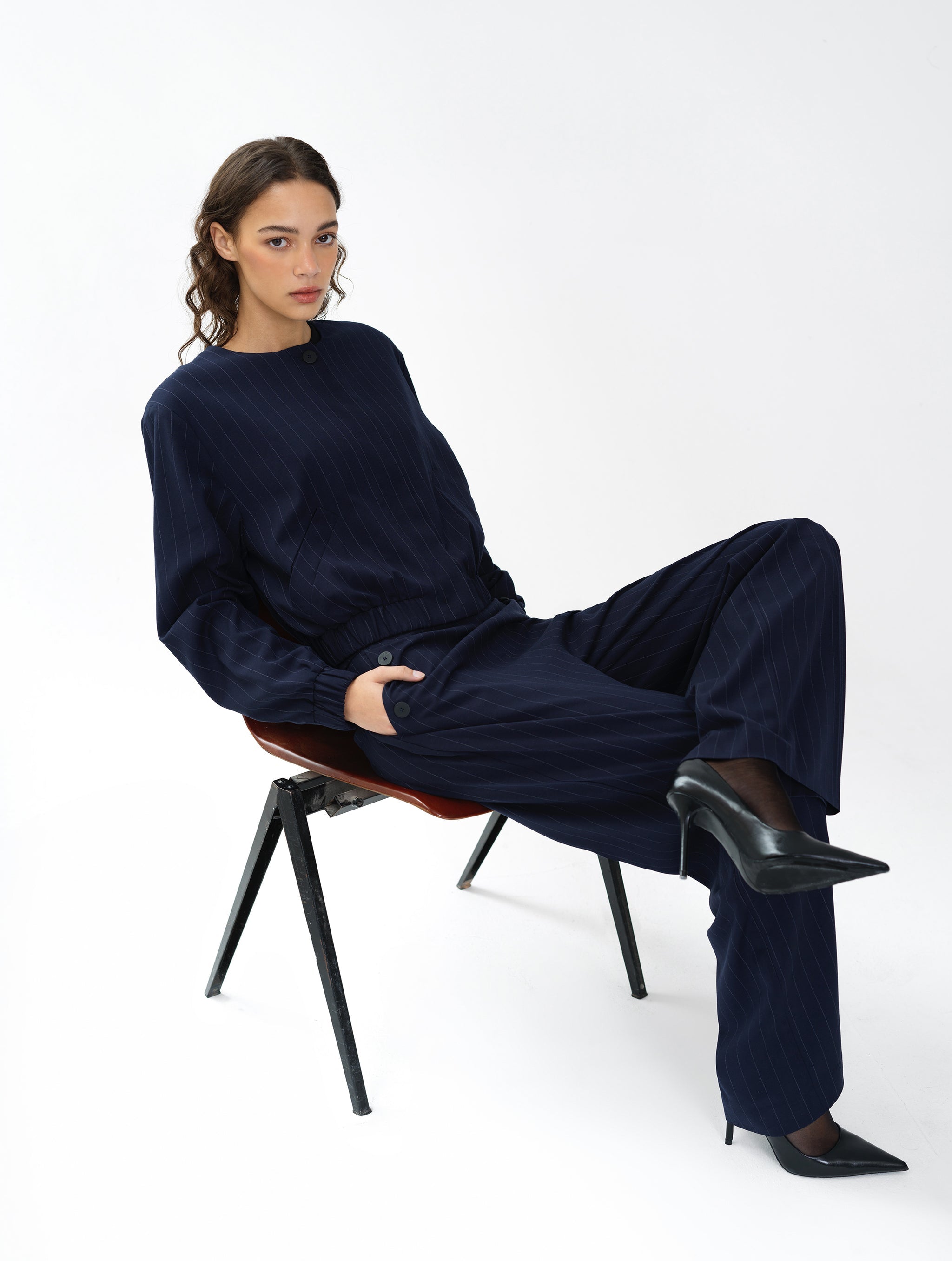 FRENCH CONNECTION  ALIA BOMBER NAVY-LINEN WHITE