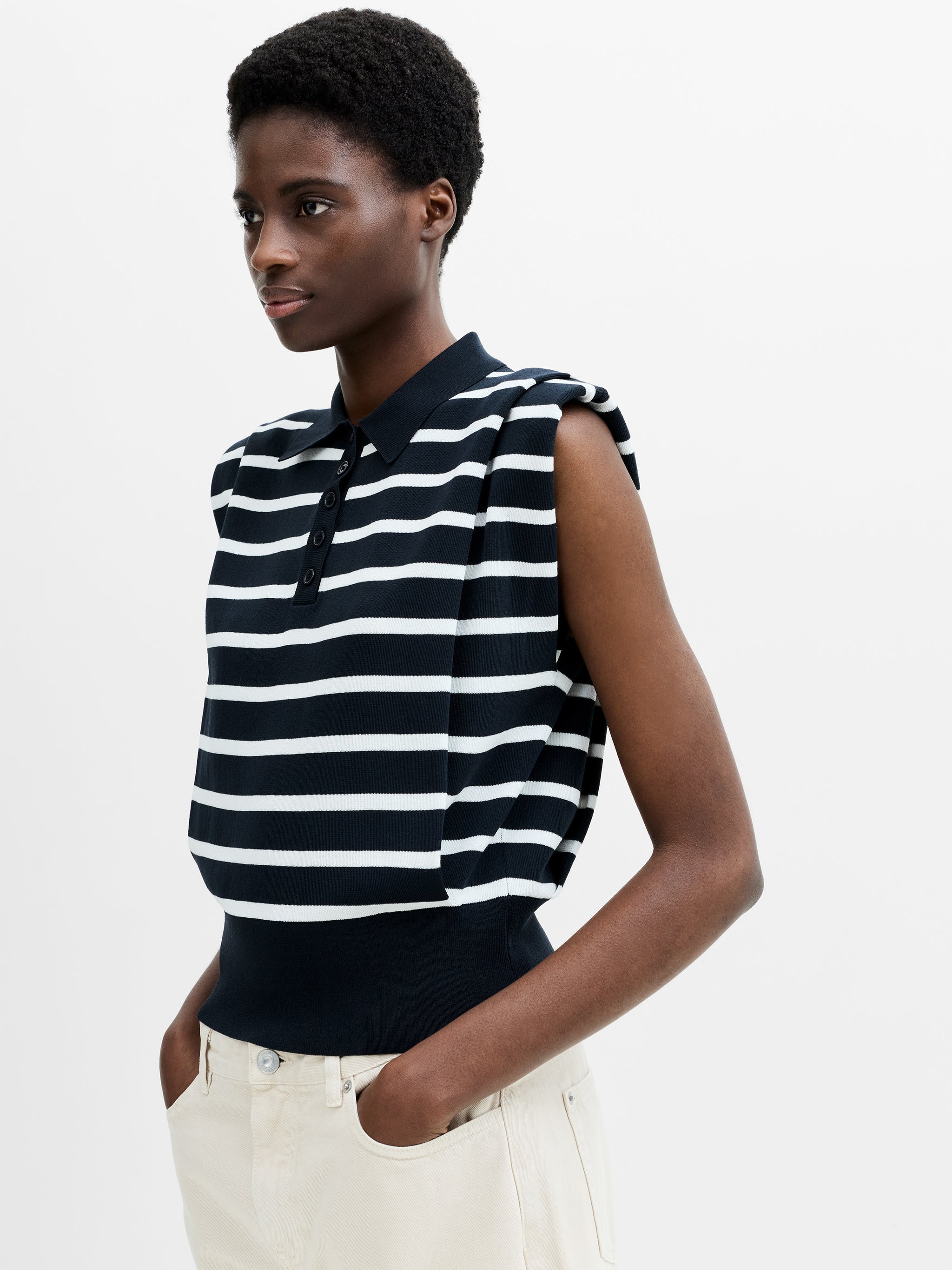 FRENCH CONNECTION  KEA STRIPE VEST NEW NAVY/WINT WHITE