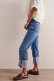 FREE PEOPLE  SLIM SELVEDGE JEANS TRUE BLUE