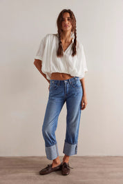 FREE PEOPLE  SLIM SELVEDGE JEANS TRUE BLUE