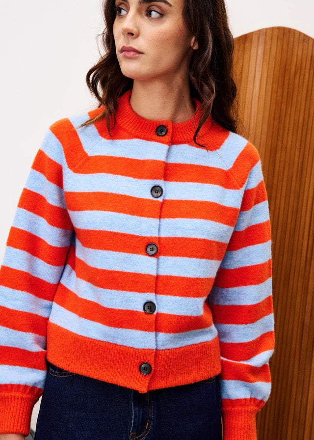 FRNCH STRIPE CARDIGAN ROUGE