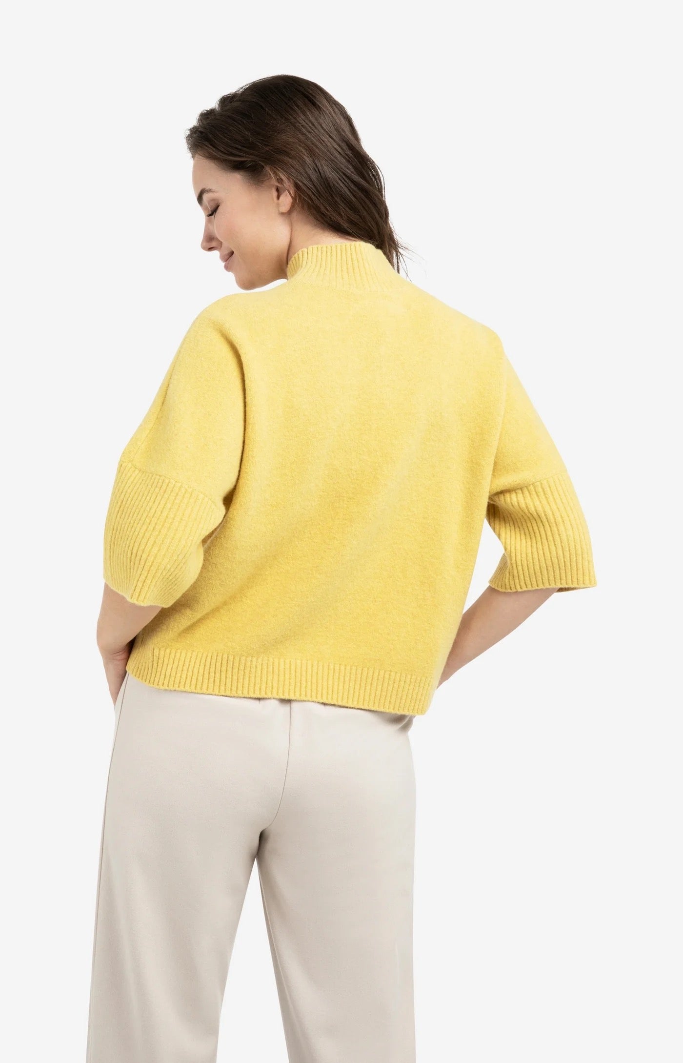 YAYA RIB MOCK NECK MOSS GREEN MELANGE