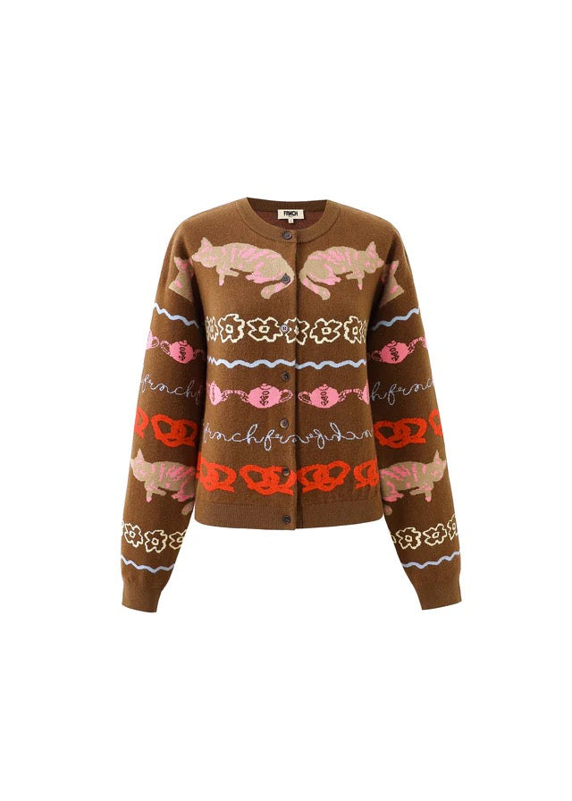 FRNCH PRINT CARDIGAN MARRON GLACE