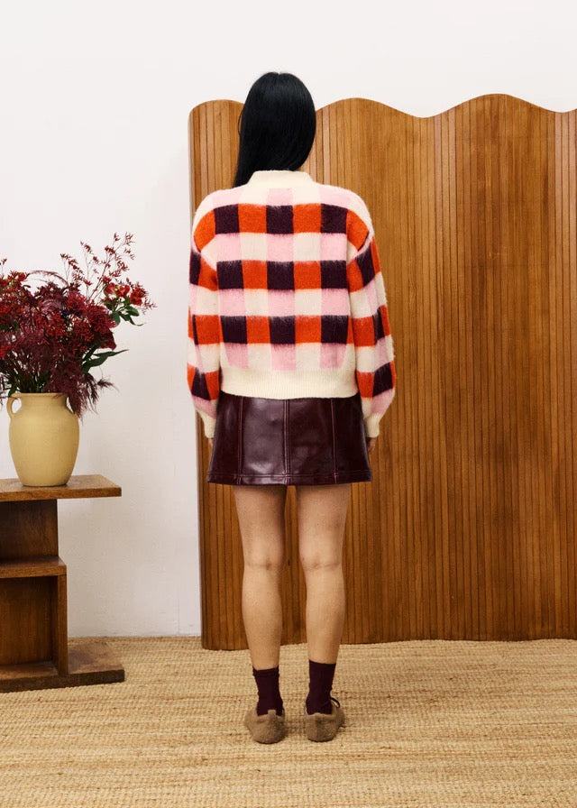 FRNCH CHECK CARDIGAN ROSE