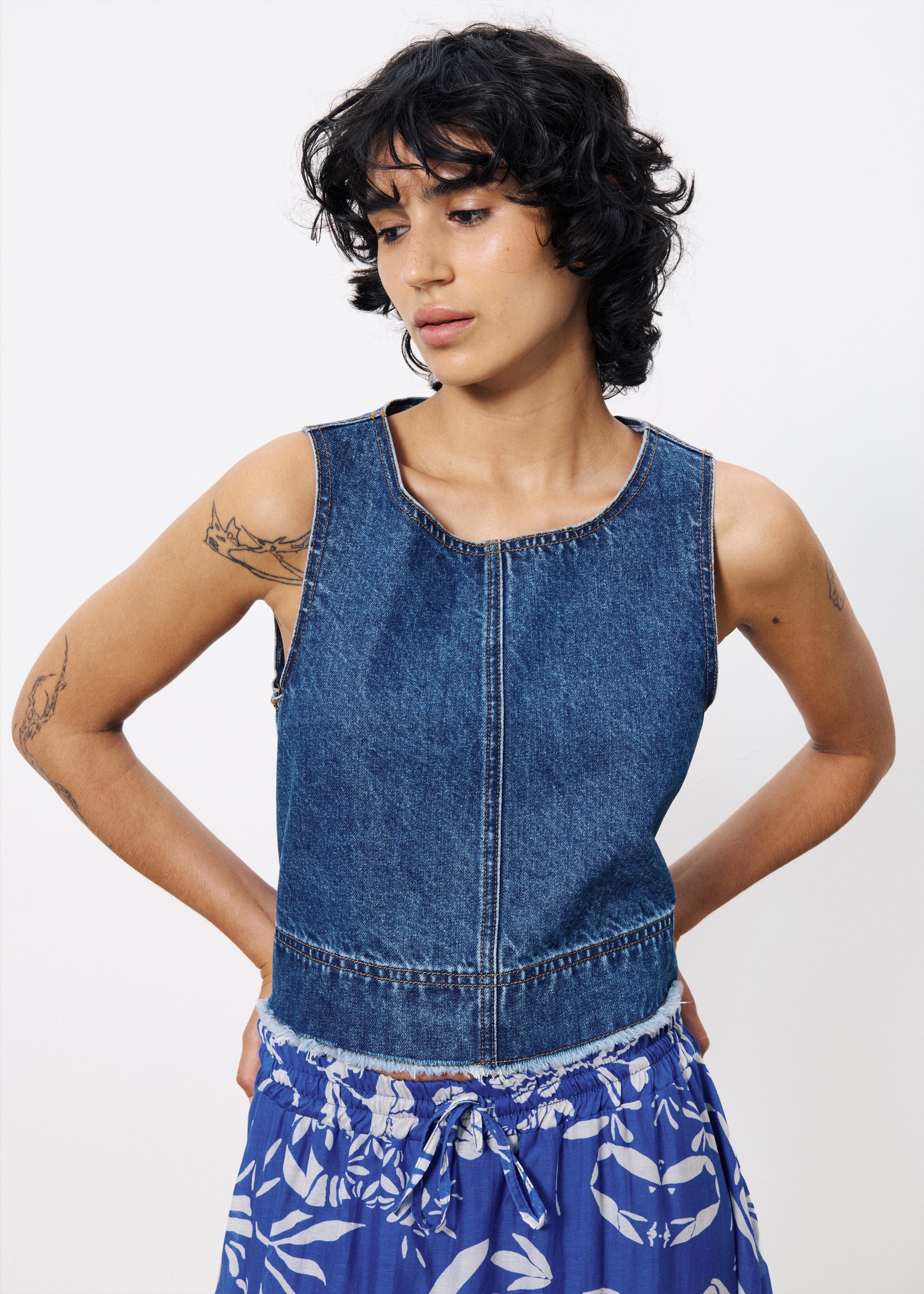 FRNCH DAFNE DENIM BLEU TOP