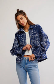 FREE PEOPLE BANDANA O SHIRT INDIGO COMBO