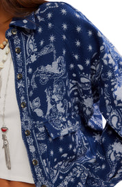 FREE PEOPLE BANDANA O SHIRT INDIGO COMBO