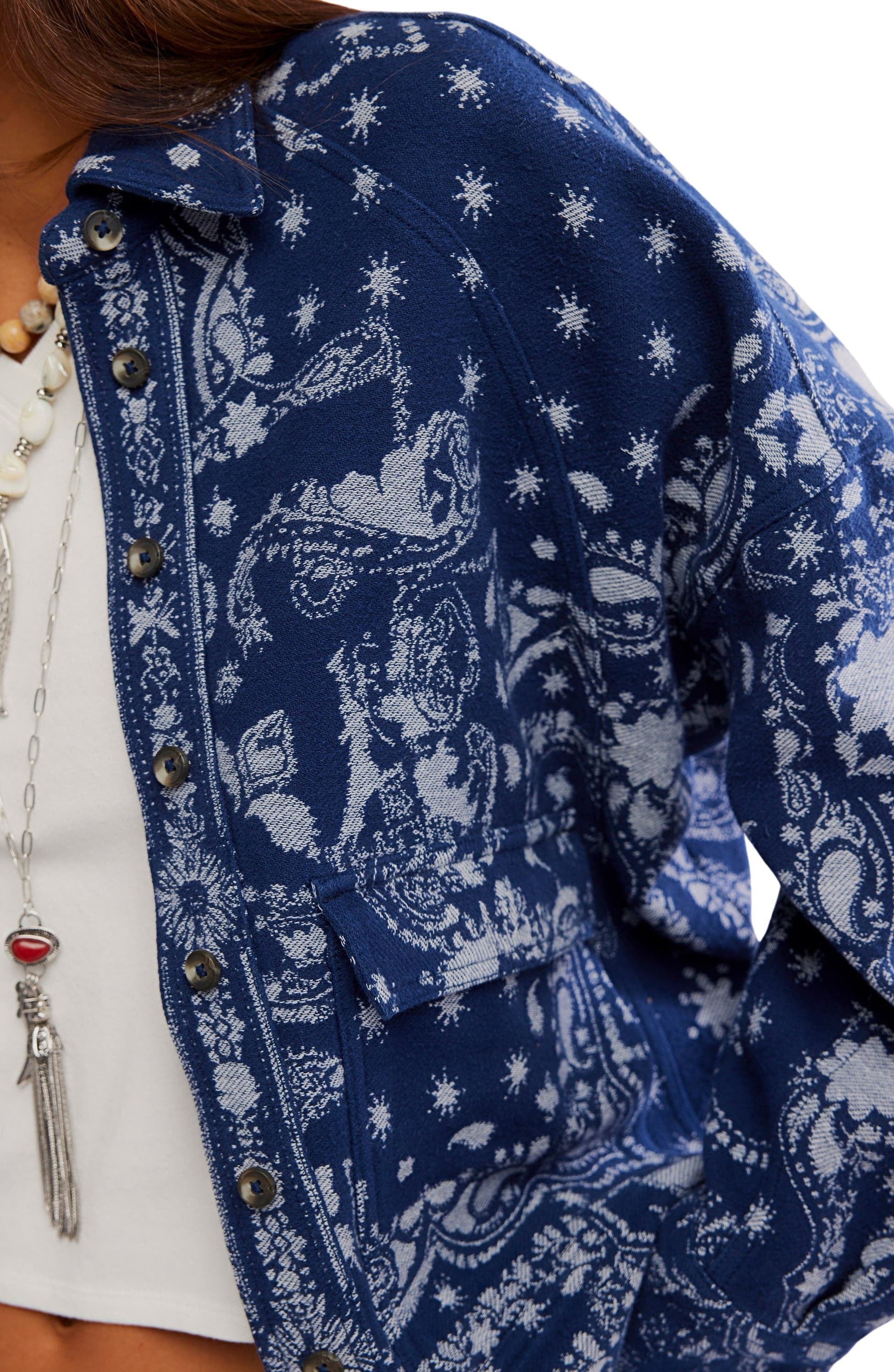 FREE PEOPLE BANDANA O SHIRT INDIGO COMBO