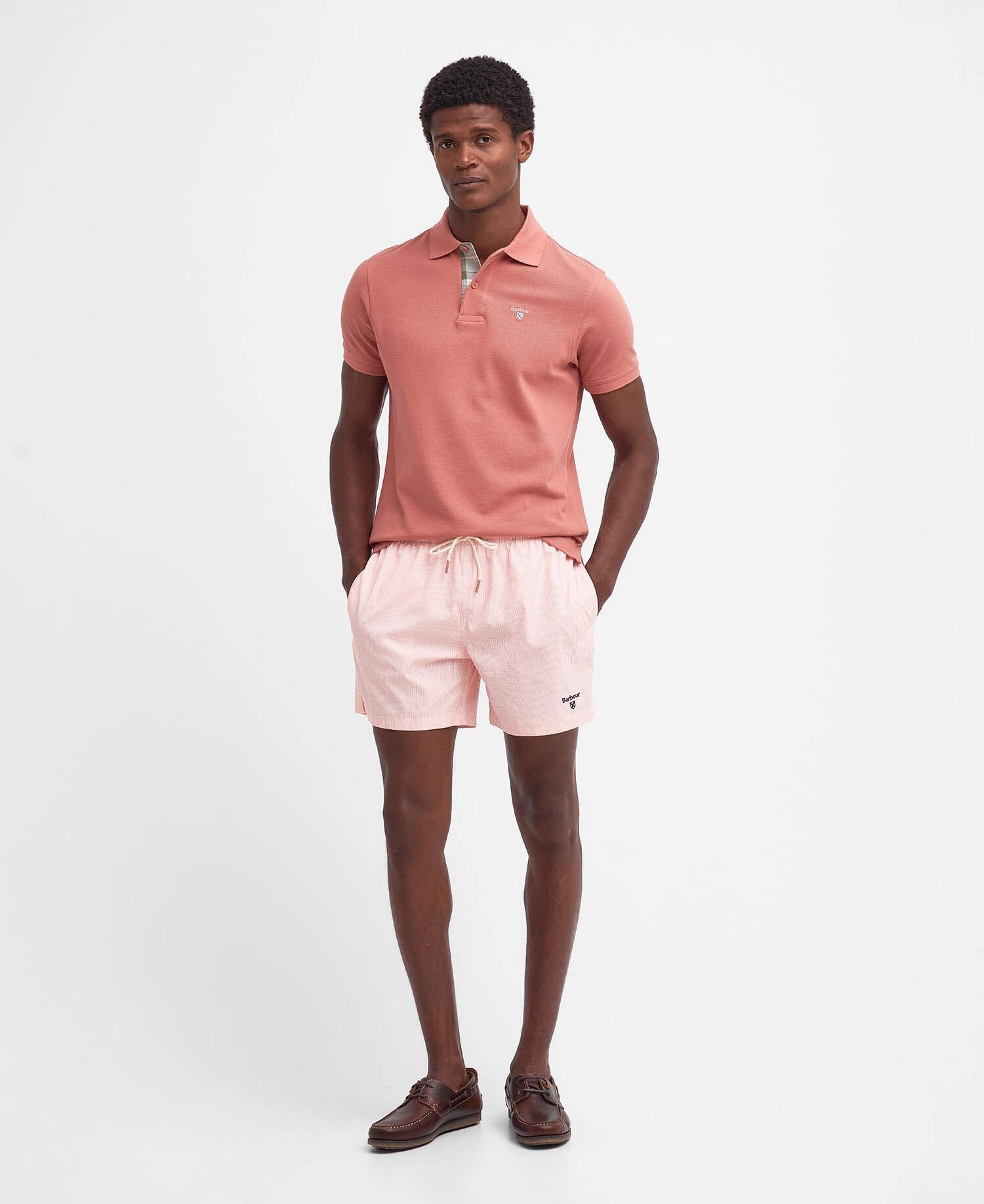 BARBOUR TARTAN PIQUE POLO PINK CLAY