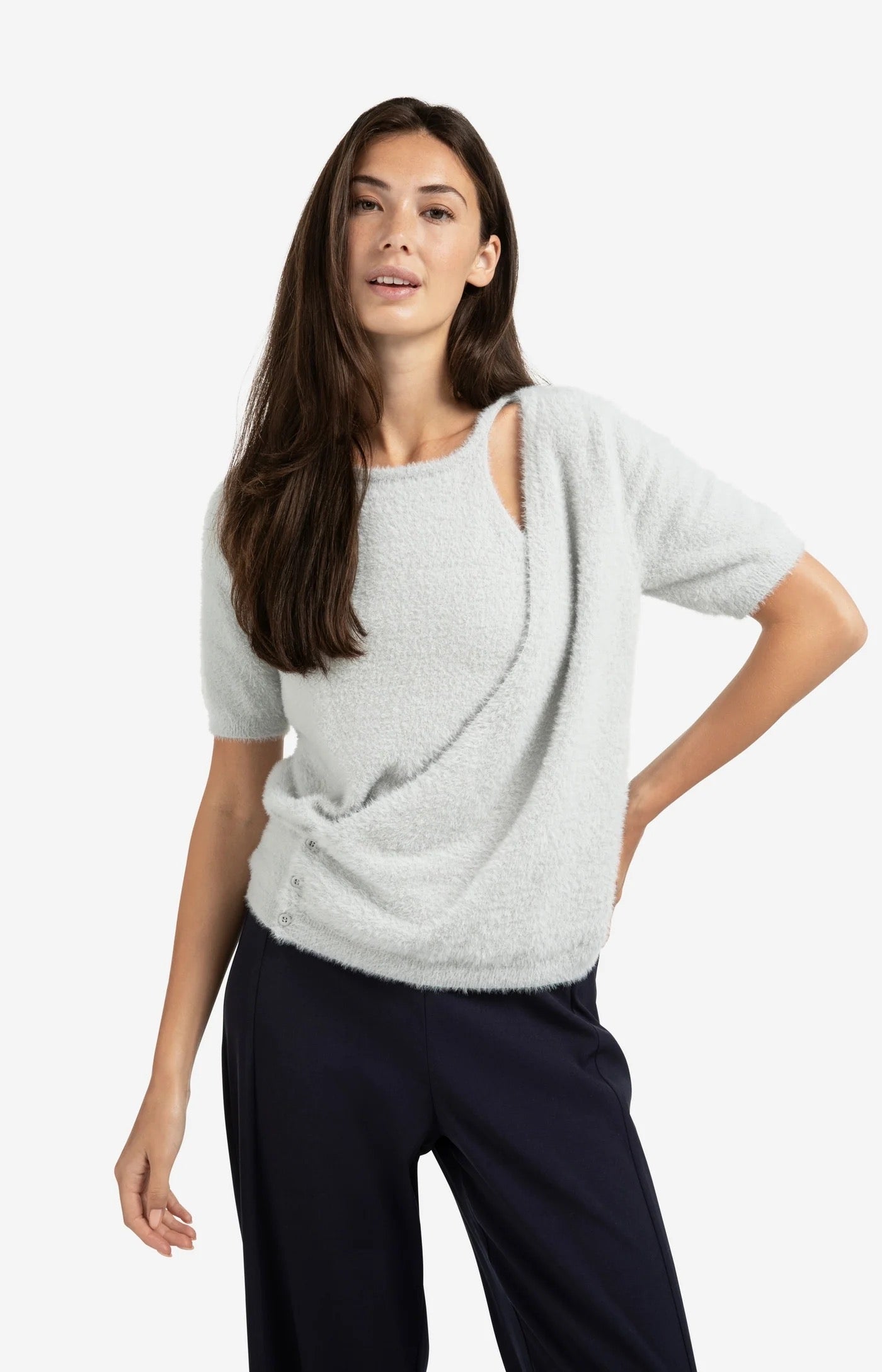 YAYA  FLUFFY WRAP S/S LIGHT GREY