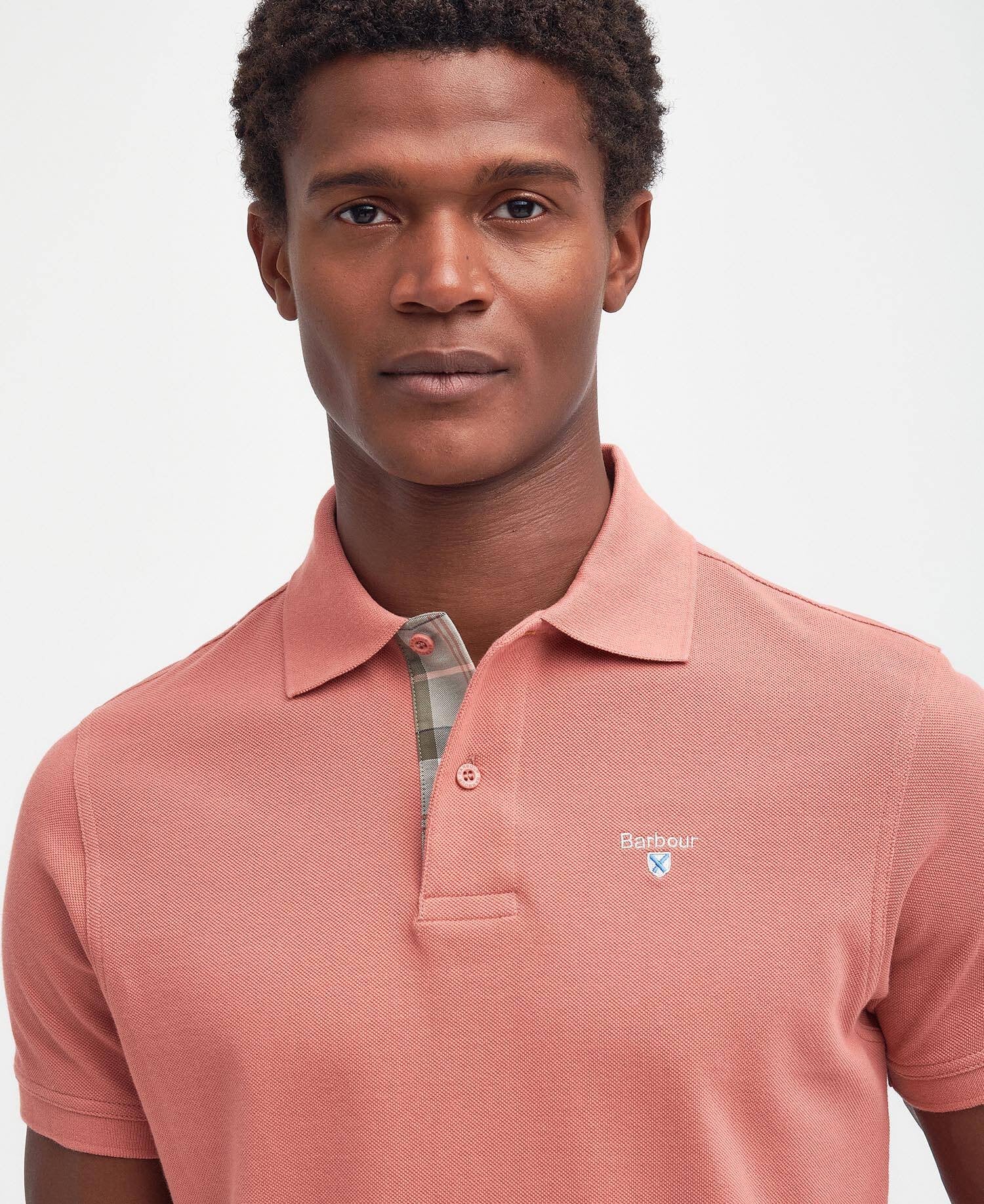 BARBOUR TARTAN PIQUE POLO PINK CLAY