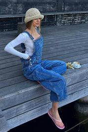 FREE PEOPLE OVERALLS GOOD LUCK Blue
