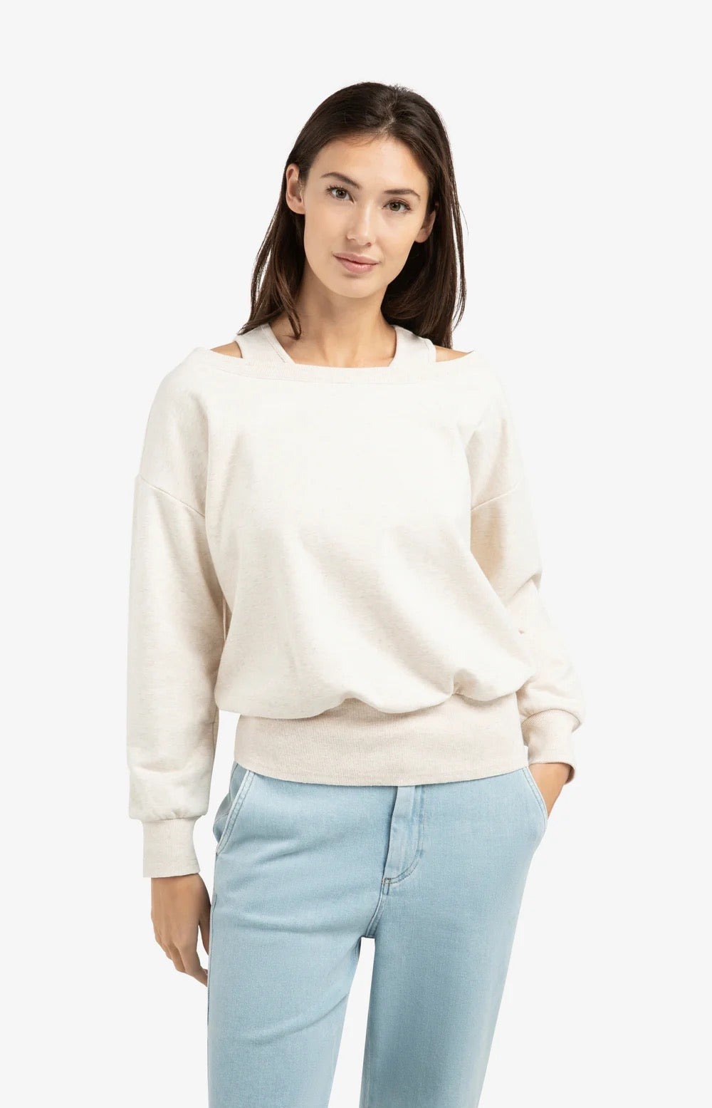 YAYA LAYERED SWEAT ECRU MELANGE