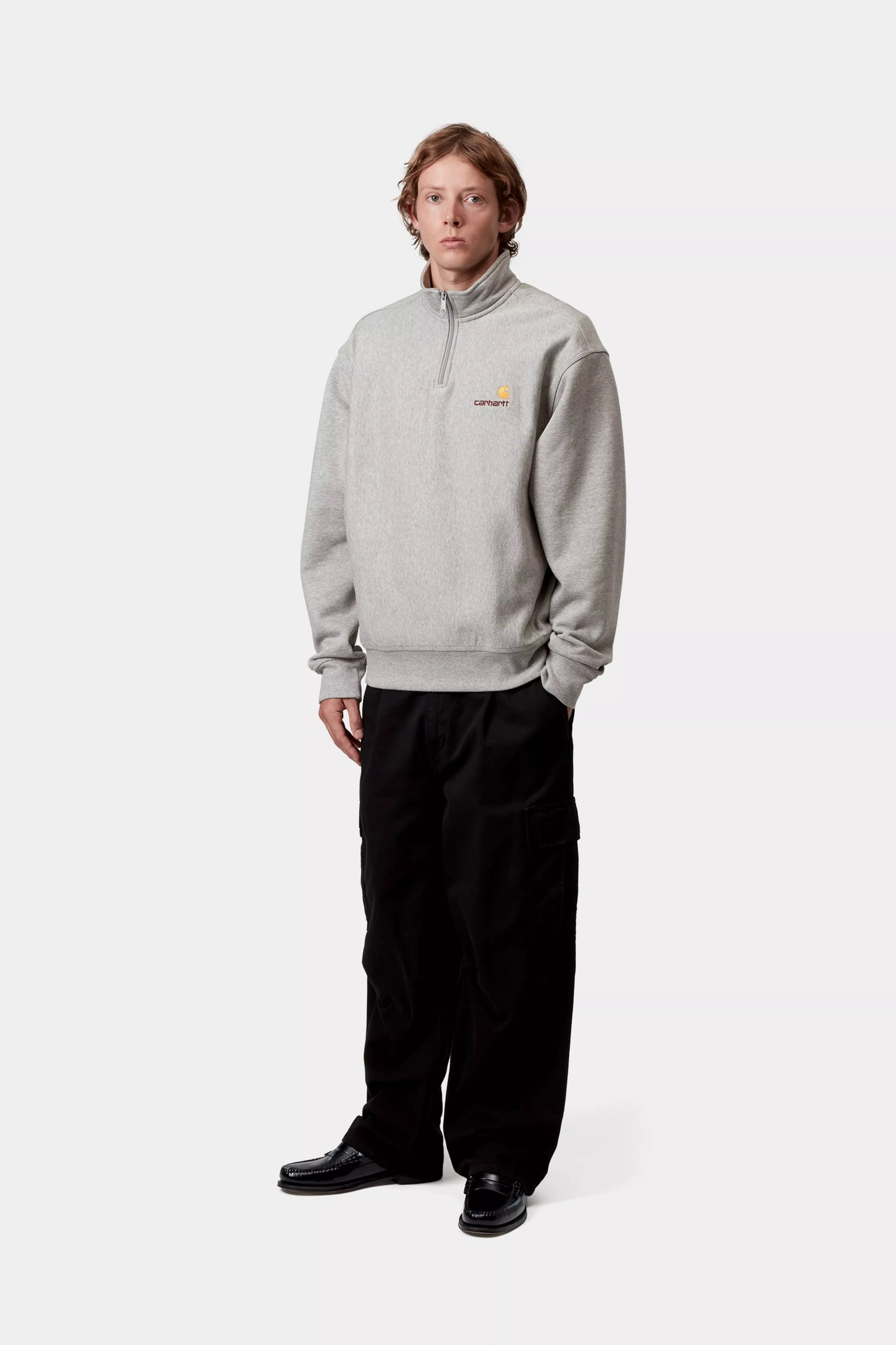 CARHARTT WIP  HALF ZIP AMERICAN GREY HEATHER/GOLD