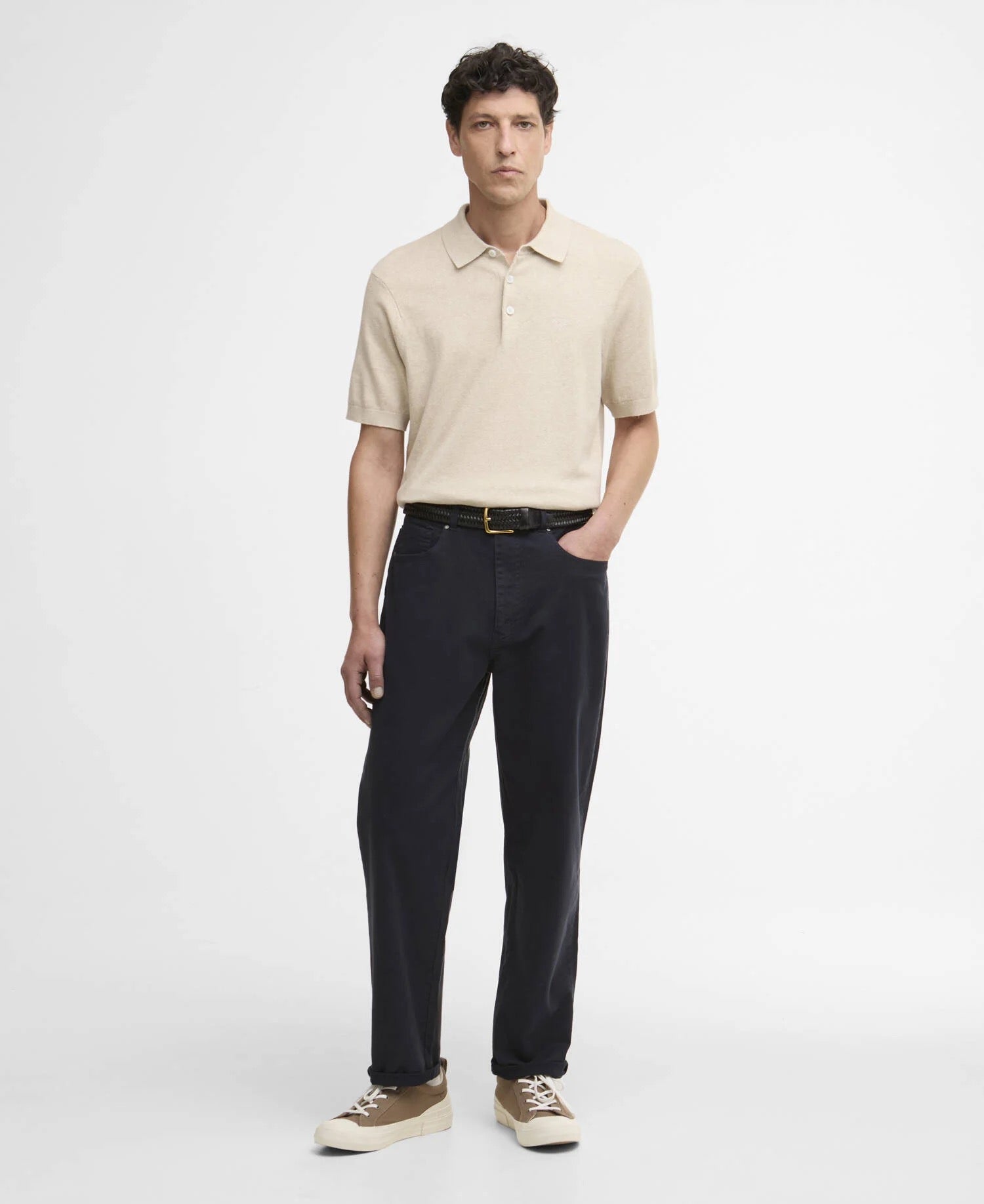 BARBOUR  KNITTED POLO WASHED STONE