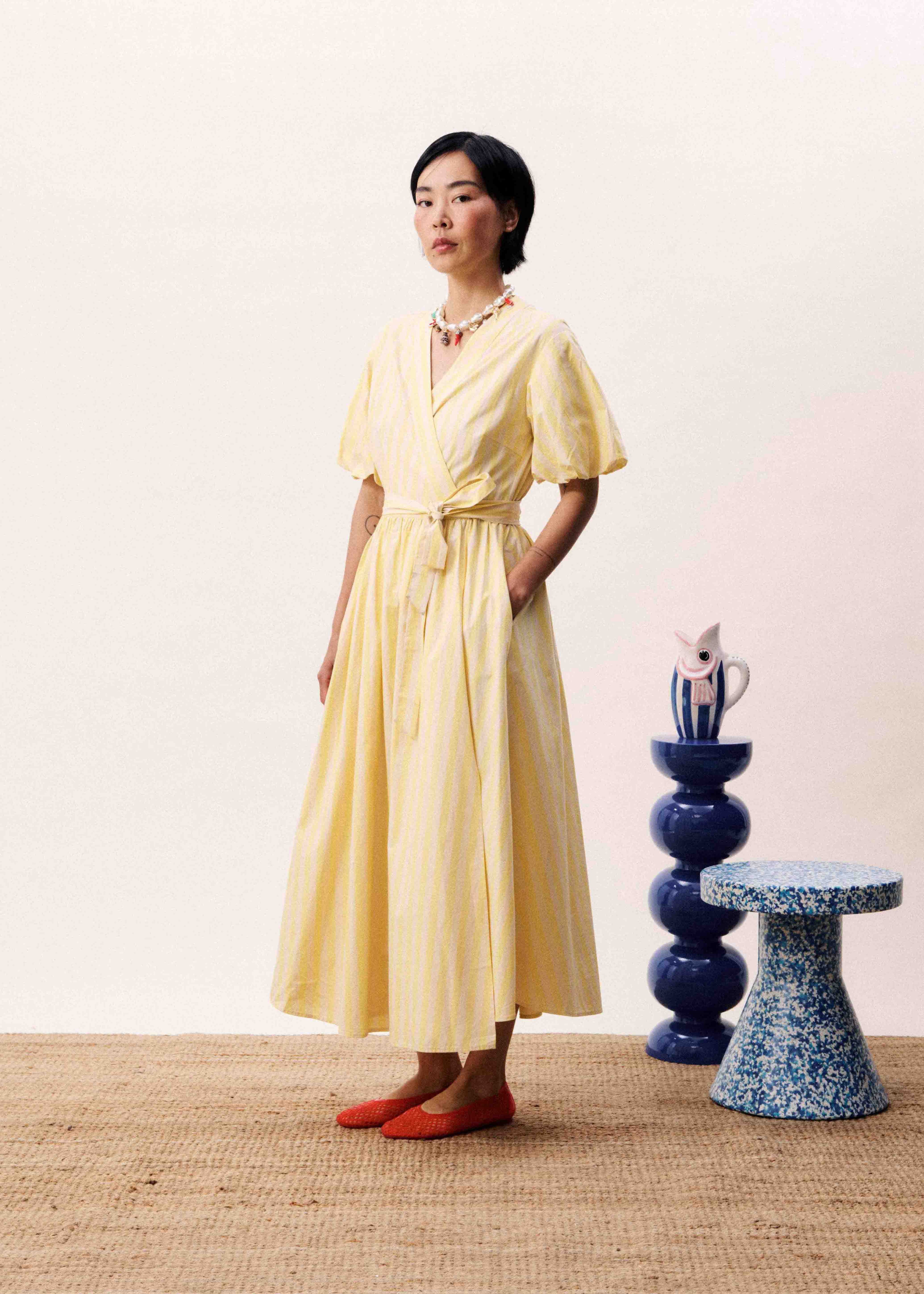 FRNCH ROBE QUEEN YELLOW STRIPE DRESS